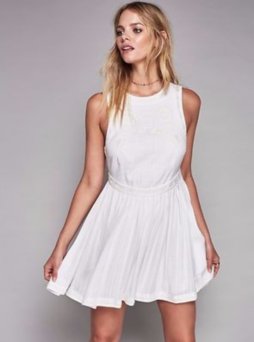 Free People Birds Of A Feather White Ivory Embroidered Skater Dress 6